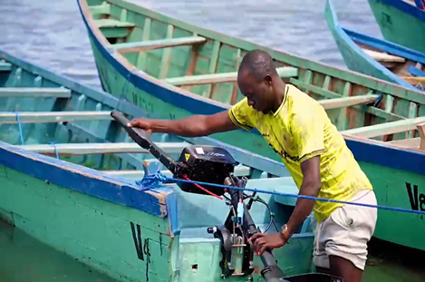 Fisherman preparing an electric fishing boat